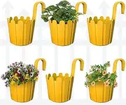 GREENRI Fence Hook 11 Inch Heavy Duty Plastic Hanging Hook Planters Pots, Railing Hook Planters Pots, UV Resistant Flower Pots Single Hook Pot for Home Decor, Balcony & Garden (Pack of 6) Yellow