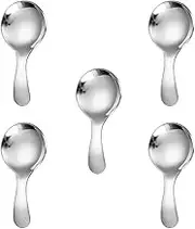 5PCS Short Handle Spoon, Stainless Steel Mini Spoons Thickened Small Round Spoon for Salt Condiments Dessert Tea Coffee (Silver)