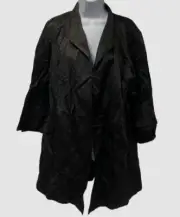 $478 Eileen Fisher Women's Black Open Front High Collar Long Coat Jacket Size L