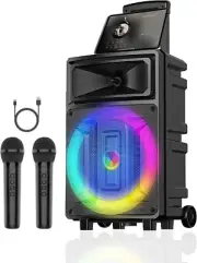 Karaoke Machine with 2 Wireless Microphones Portable Speaker PA System with