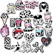 [Tashrasia] 20Pcs Cow Print Shoe Charms for Clogs Sandals Bracelet Wristband Slippers Water Shoes, Black and White Preppy Shoe Decoration Charms, Non-Precious Metal, No Gemstone