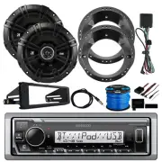 Marine Bluetooth Receiver, 2x 6.5" Speakers, Antenna, Harley Install Accessories