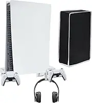 Wall Mount Holder for Playstation 5(PS5), 5 in 1 Sturdy Wall Mount Bracket for PS5 , Detachable Controller & Headphone Holder , Heat Dissipation,with Spirit Level and Non-Slip Mat (with dust cover)