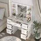 Wooden Vanity Desk Set with Drawers Hollywood LED Mirror Make up Dressing Table