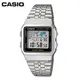 【CASIO】A500WA-1 復古造型電子錶/全球地圖世界時間/經典百搭/男女通用款/34mm/銀/公司貨【第一鐘錶】