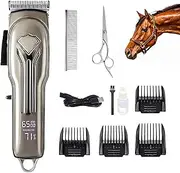 WEEGEEKS Professional Horse Clipper - Low Noise Horse Trimmer Shaver Kit, Rechargeable & Corded Use, Full Grooming Kit with Guards, Lubricant, Cleaning Brush, Steel Shears & Comb