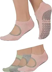 [KEYUN] Pilates Socks with Grips for Womens Athletic Gym Yoga Barre Dance Non Slip Skid Socks with Round Hole Cut on Instep