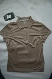 NWT Light Brown ADIDAS ClimaLite SS Polo Button Neck Shirt Small