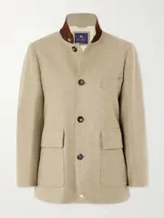 [Loro Piana] Loro Piana - Roadster Suede-trimmed Wool And Cashmere-blend Flannel Jacket - Light green - small small Green
