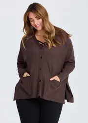[TS] Taking Shape Batwing Natural Knit Cardigan Size 20 in Chocolate, Viscose - Plus Size Women's Clothing Chocolate