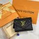 [二手] LOUIS VUITTON LV 黑色全皮NEW WAVE系列 彩虹 三折六卡短夾/皮夾