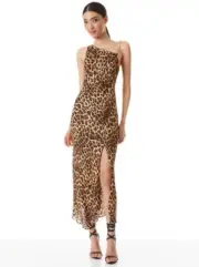 NEW ALICE + OLIVIA HARMONY CHAIN STRAP DRAPE SLIP DRESS Size 2 $495 LEOPARD