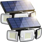 Intelamp Solar Flood Lights - 2 Pack 6000Mah 1200LM Dual Motion Sensor Security