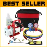 Efficient 4CFM 1/3HP HVAC A/C Kit: Manifold Gauge Set & Leak Detector Included