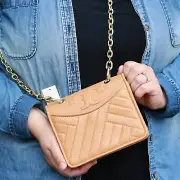 New Tory Burch Lambskin Chevron Shoulder Crossbody Mini Bag Vachetta