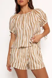 [PUP8] Maggie Two Piece Set - White Tan Stripe XS Stripe