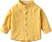 [Irsutey] Toddler Baby Boy Long Sleeve Shirt Tops Lapel Casual Button Front Uniform Shirt Little Kids Solid Color Soft Blouse