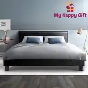 DOUBLE Size Bed Frame Mattress Base Platform Bed Wooden BLACK Leather NEO Artiss