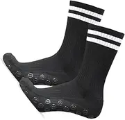 [Pongnas] Anti Slip Soccer Socks, Non Skid High Elastic Cushioning Sports Socks,Breathable Wicking Athletic Socks for Yoga Pilates Climbing Riding, One Size (1 Pair), Black, One Size