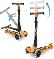 Hurtle 3 Wheeled Scooter for Kids - Foldable Stand Child Toddlers Toy Kick Scooters w/Built-in LED Wheel Lights, Anti-Slip Wide Deck, Adjustable Height, Great for Outdoor Fun