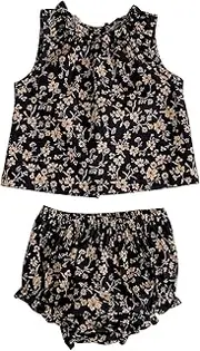 [HOOLCHEAN] Baby Infant Girls Summer Vintage Flower Ruffled 2PCS Set Sleeveless Top Dress Shirt and Bloomer Shorts