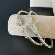 Solid .925 Sterling Silver Stone Lion West Indian Bangles, 1 pair
