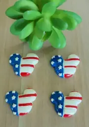4 Piece Mickey Mouse Resin Flat Backs, Patriotic, 4th of July Cobochon 29x35mm