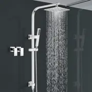 ACA WELS 8'' Shower Head Set Sliding Rail Handheld Spray with Twin Taps Square Chrome