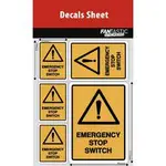 Fantastic Stickers Health & Safety Emergency Stop Switch Yellow Warning Signs Decal Sheet - B-DS-HSW-ESS