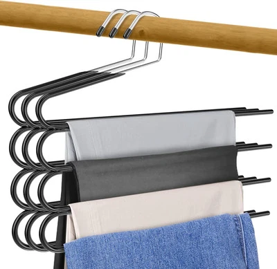 Pants Hangers- Multi Hangers Space Saving- 4 Tier Small, Silver, Black