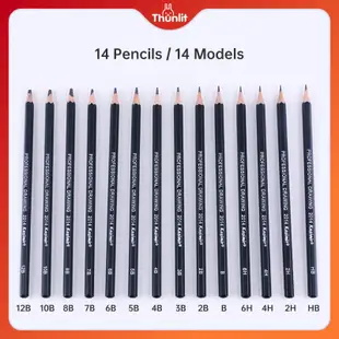 Thunlit 素描鉛筆 14 支套裝藝術素描木製鉛筆學生鉛筆文具考試適用於各種繪畫方法