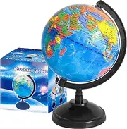 8'' Rotating World Globe with Stand,Decorative Spinning Earth Globe,Geographic Educational World Globe for Kids Classroom Tools,Desk Decorations,Gifts