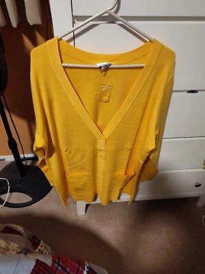 WOMENS BUTTON FRONT CARDIGAN SIZE XL BY LINEA BY LOUIS DELL' OLIO SUNSHINE...