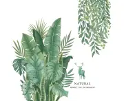 Green Plants Wall Stickers, Removable Waterproof Fresh Leaves Stick Wall Decals, Vibrant Tropical Leaf Peel and Stick Art Murals