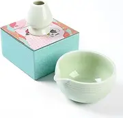 ZENRC Traditional Matcha Bowl & Whisk Rest (Reshaper) - Handmade Japanese Style Matcha Green Tea Ceremony Essential Matcha Kit- 22oz Big Salad Porridge Juice Bowl Cup (Apple Green) (ZRC23-SP)