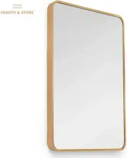 Hearth & Stone Gold Wall Mirror 22"X28" - Rectangular Metal Frame Round Corners