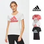 ADIDAS 黑/白/粉 短袖T恤 女款 合身 純棉 運動 休閒 訓練 塗鴉 上衣 短T LOGO DV3016