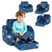Costway Flip Out Sofa Chair Planet Pattern Velvet Couch Lounge Armchair Nursery Bedroom Blue