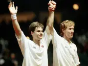 Todd Woodbridge Mark Woodforde of Australia celebrate defeat Olivi- Old Photo