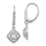 Solid 14k White Gold Simulated CZ LeverbacK Earrings