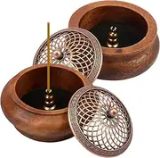 2Pcs Incense Burner Wooden - Incense Holder with Lid Vintage Incense Burner Holder Exquisite Wooden Cone Incense Burner Holder for Home Office Decor Yoga Spa