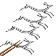4pcs Zinc Alloy Deer Shape Chopstick Rest Spoon Holder, Silver