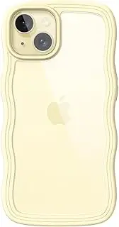 JETech Cute Case for iPhone 15 6.1-Inch, Wave Frame Curly Shape Shockproof Phone Cover for Women and Girls, Clear Hard PC Back (Yellow)