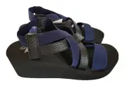 muk luks Women's Sabine Wedge Sandal in Black & Blue Size 9 New