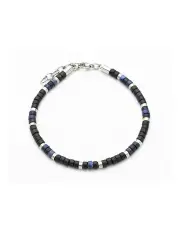 [Cudworth] Savage Agate & Lapis Stone & Stainless Steel Disc Bracelet in Blue