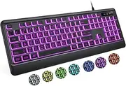 Backlit Computer Keyboards, Wired USB LED Keyboard with 7 Colors Backlight, Plug and Play, Waterproof, Full Size Quiet Computer Keyboard for Windows Desktop, PC, Laptop, Gaming (Large)