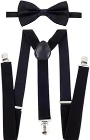 [Dinghaole] Mens Braces, Mens Braces Trousers Braces and a Bow Tie, Adjustable Elastic Suspenders Trousers Braces, Men Women Business Wedding Casual, Mens Braces for Father's Day, Halloween, Black, One