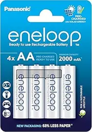 Panasonic eneloop, Ready-to-Use Ni-MH Battery AA/Mignon Blue 4 Pack Improved Capacity Min 2000mAh 2100 Charge Cycles High Performance & Low Self Discharge Rechargeable Blue