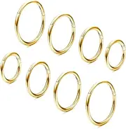 [Kakonia] 8Pcs 16G Gold Nose Hoops for Women Hoop Earrings Nose Ring Stainless Steel Silver Small Cartilage Septum Rings Hinged Segment Clicker Rings Helix Earrings Body Piercing Jewellery for Women