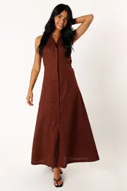 [PUP52] Galia Midi Dress - Chocolate XS Brown